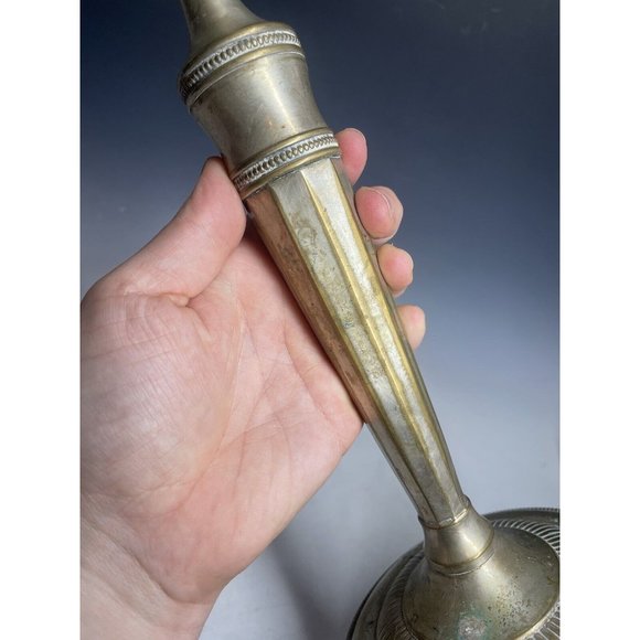 12" Antique Silverplated Brass Art Deco Silver Plate Candlestick Holder Candle - Picture 6 of 13